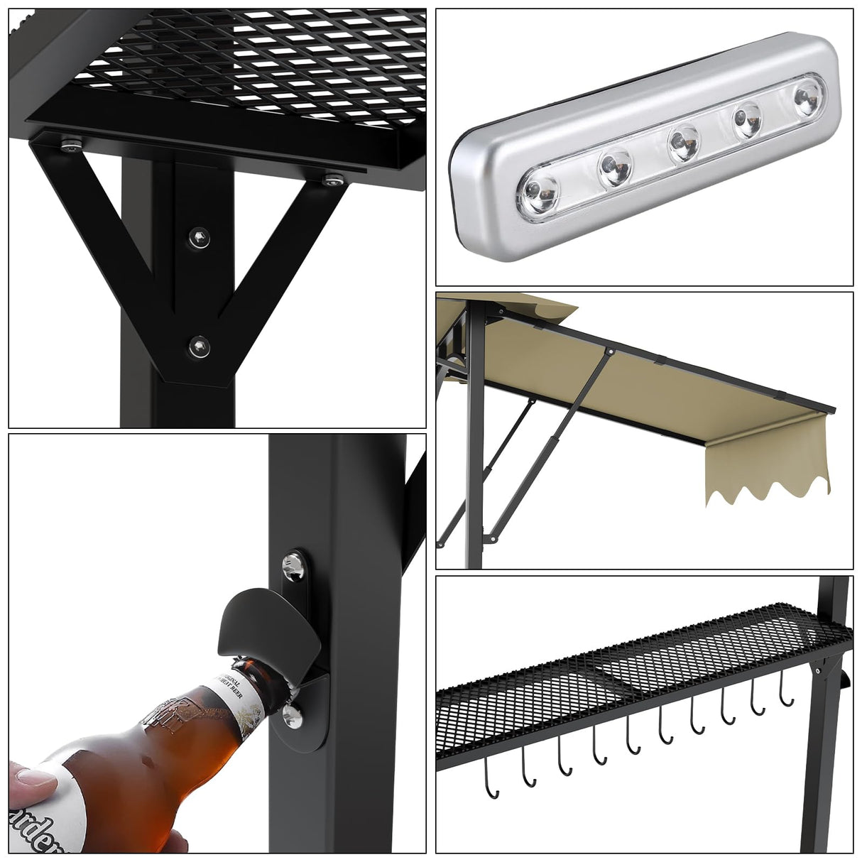 GarveeLife 8'x 5' Grill Gazebo Canopy,Outdoor BBQ Grill Patio Canopy Tent with Led Light/Extra Shadows*2/Bottle Opener/Hanging Hooks for Outdoor/Backyard/Patio/Garden/Beach (Khaki) GarveeLife