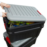 Rubbermaid ActionPacker️ 24 Gal Lockable Storage Box Pack of 2, Outdoor, Industrial, Rugged, Grey and Black Rubbermaid