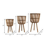 Sagebrook Home Set of 3 Bamboo Wood Planters on Stands, Indoor Outdoor, Natural, Tri-Footed Wicker Bamboo Planters Baskets for Garden, Patio, Entryway, or Living Room, Plant Stand Outdoor Tall Plants Sagebrook Home
