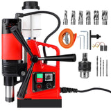GARVEE Magnetic Drill Press, 1400W 810RPM Portable Mag Drill Press, 10-Speed Core Drilling Machine for Metal Working,10Pcs Annular Cutters Drill Bits，Red Garvee