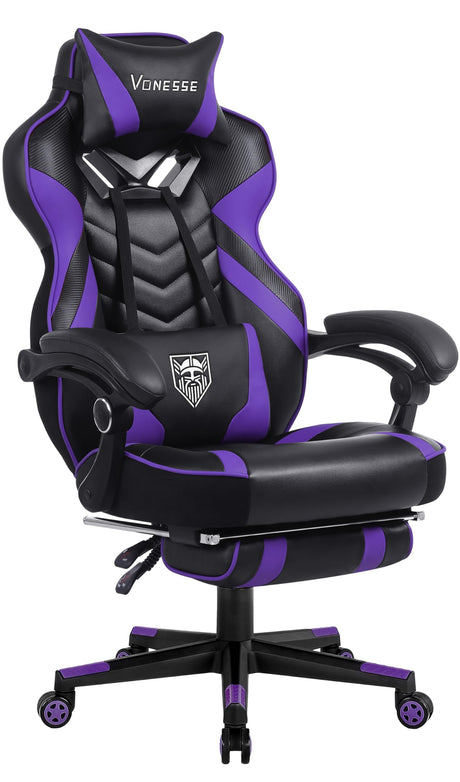 Vonesse Gaming Chair for Adults,Computer Chair with High Back,Big and Tall Gaming Chairs with Footrest and Massage,Reclining Gamer Chair(Purple/Black) Vonesse
