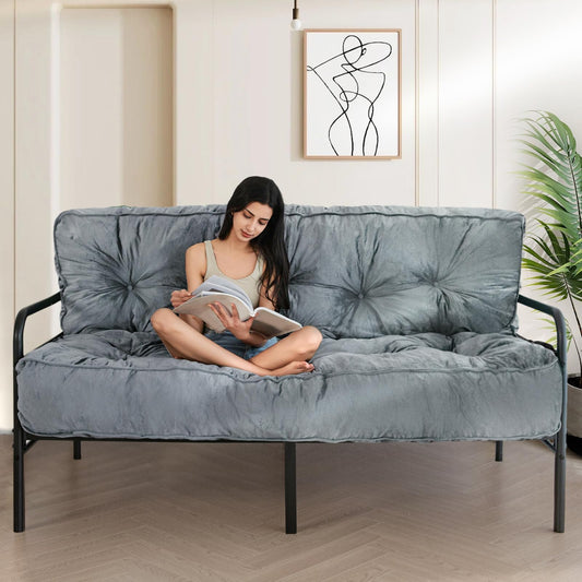 MAXYOYO 8" Futon Mattress Queen Size, Extra Thick Futons Sofa Couch Bed, Velvet Floor Mattress, Shredded Foam Filling (Frame Not Included),Dark Grey