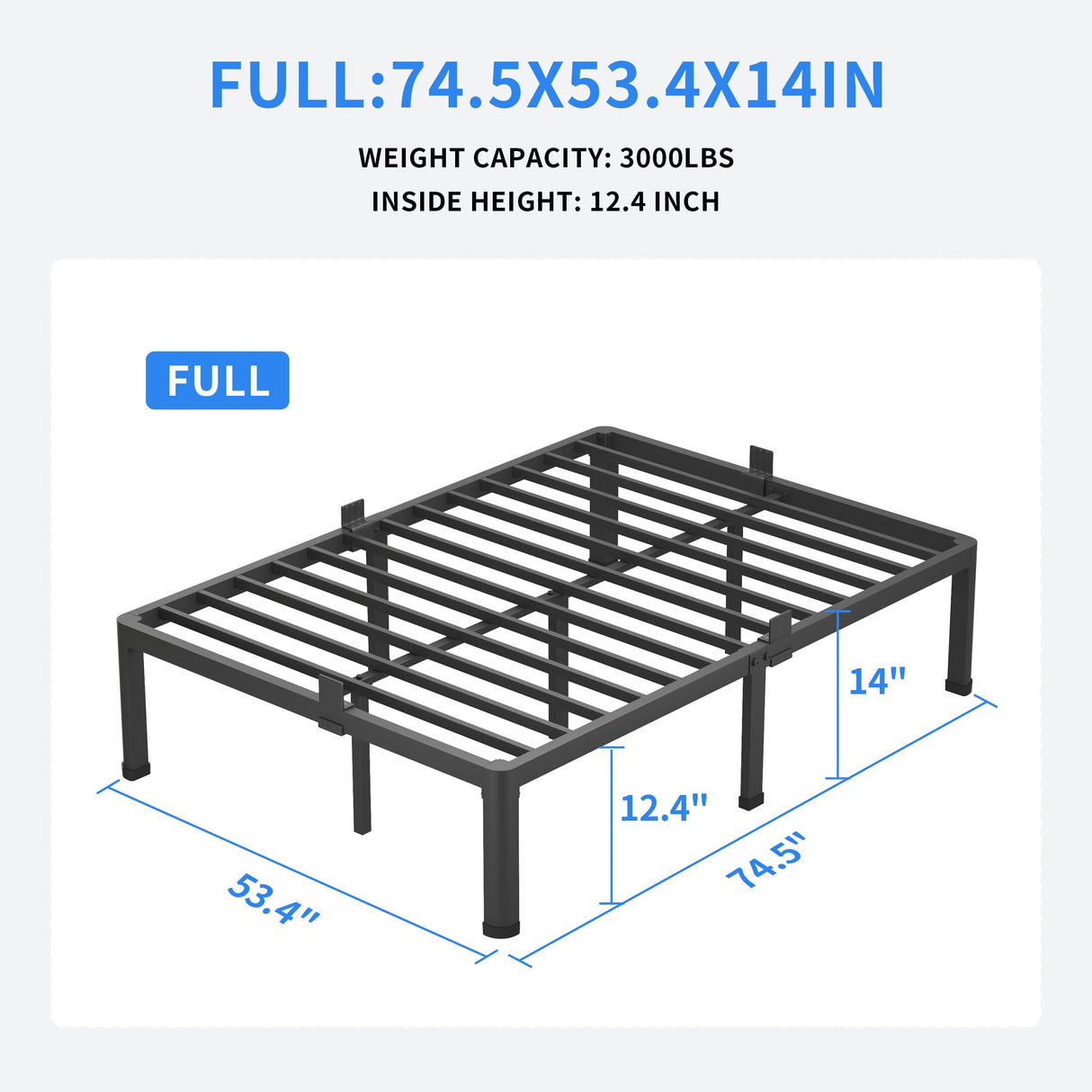 MAF 14 Inch Full Size Metal Platform Bed Frame with Round Corner Legs, 3000 LBS Heavy Duty Steel Slats Support, Noise Free, No Box Spring Needed, Easy Assembly MAF