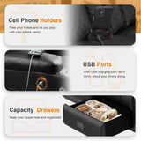 FURNIMAT Recliner Sofa, 4 Seater Dual Reclining Sofa with Flip Back Console, Modern PU Leather Recliner Couch for Living Room/RV, with Storage Drawer, USB Ports, Cup Holder, Cell Phone Holder, Black FURNIMAT