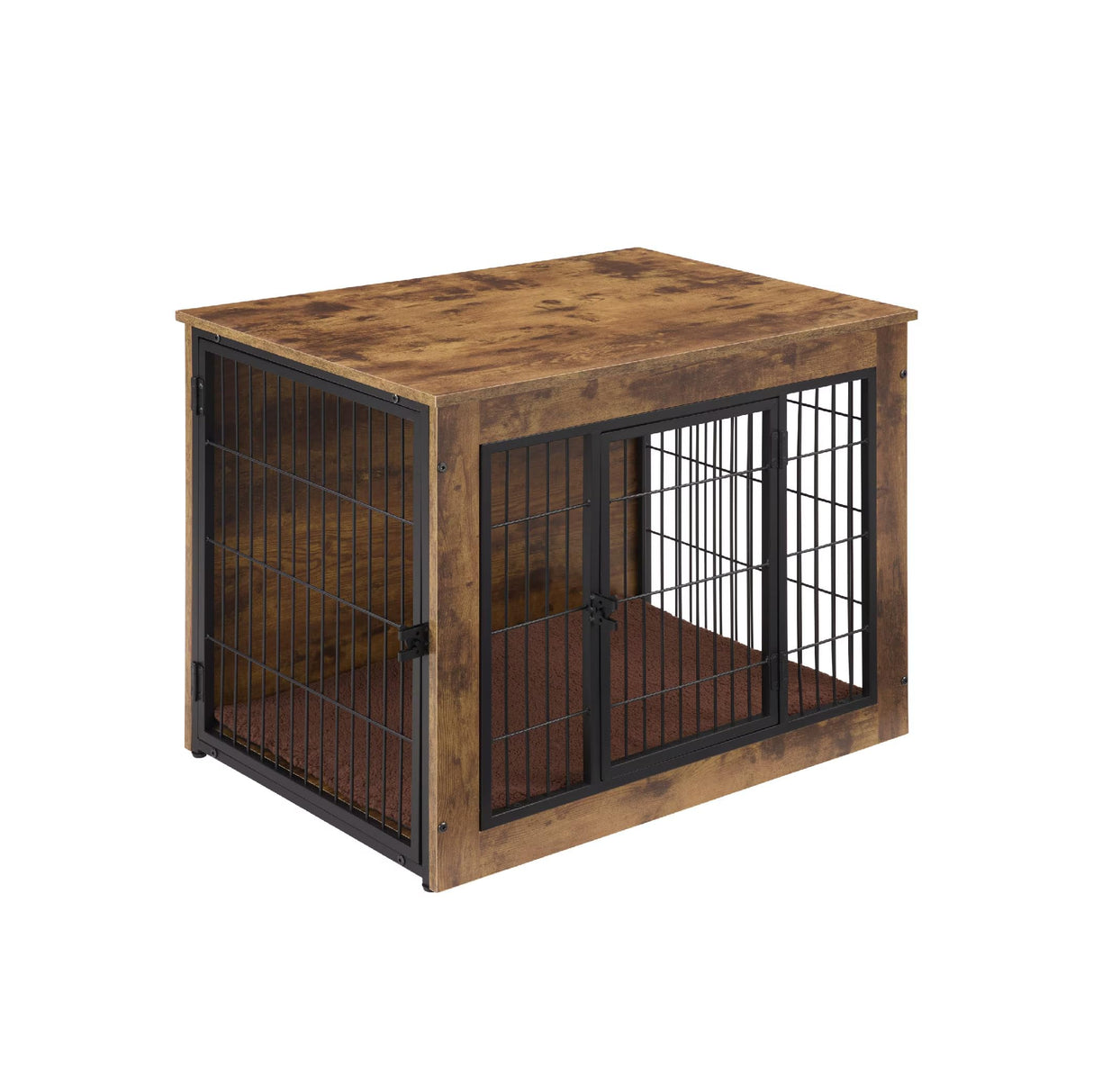Wooden Dog Kennel Furniture, Heavy Duty Dog Cage, 40" Dog Kennel with Double Doors, Dog Crates for Large Dogs, Rustic Brown SMEFNOS