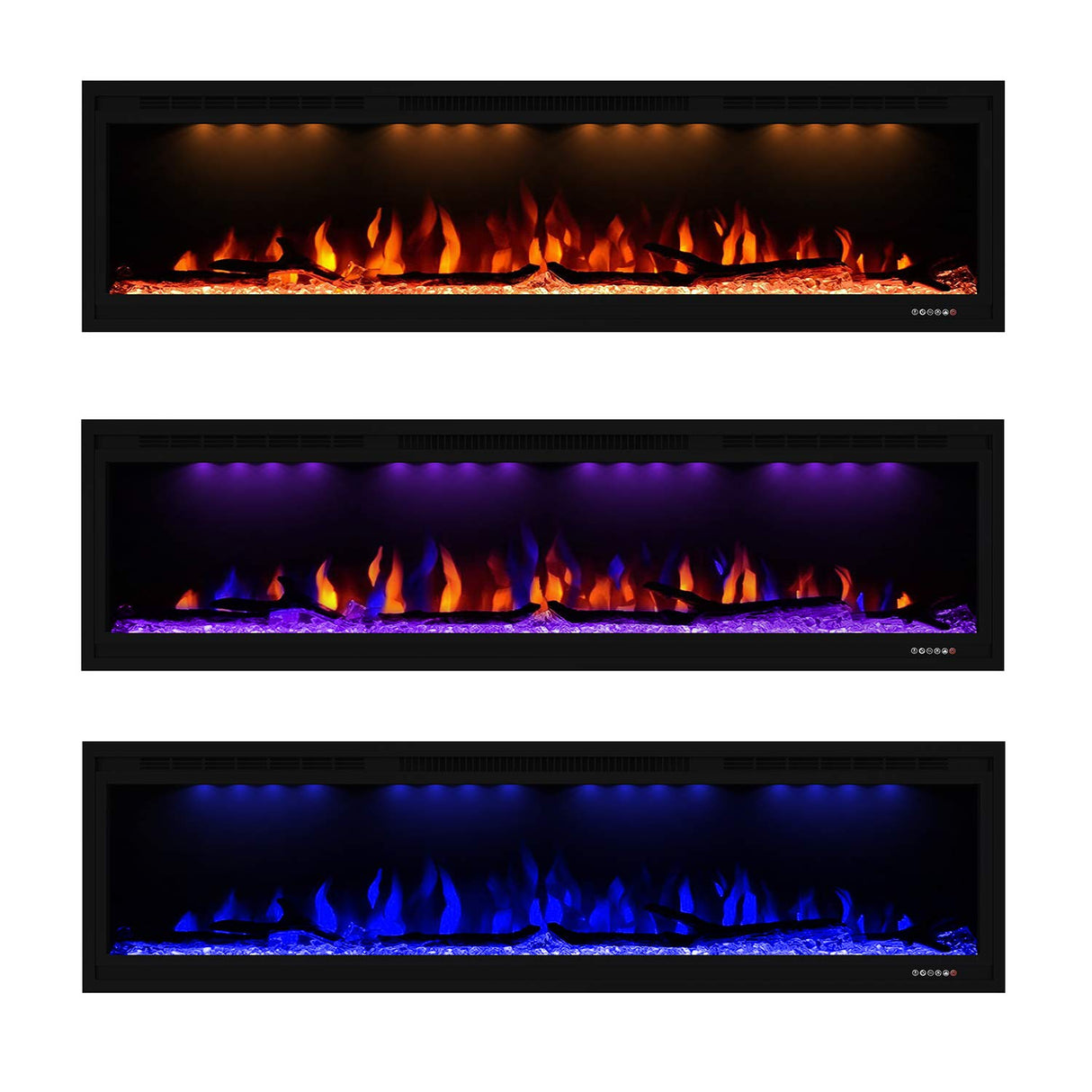 Valuxhome Electric Fireplace, 60 Inches Fireplace, Recessed and Wall Mounted Fireplaces for Living Room with Remote, Overheating Protection, Logset and Crystal, Touch Screen, 1500W/750W, Black Valuxhome