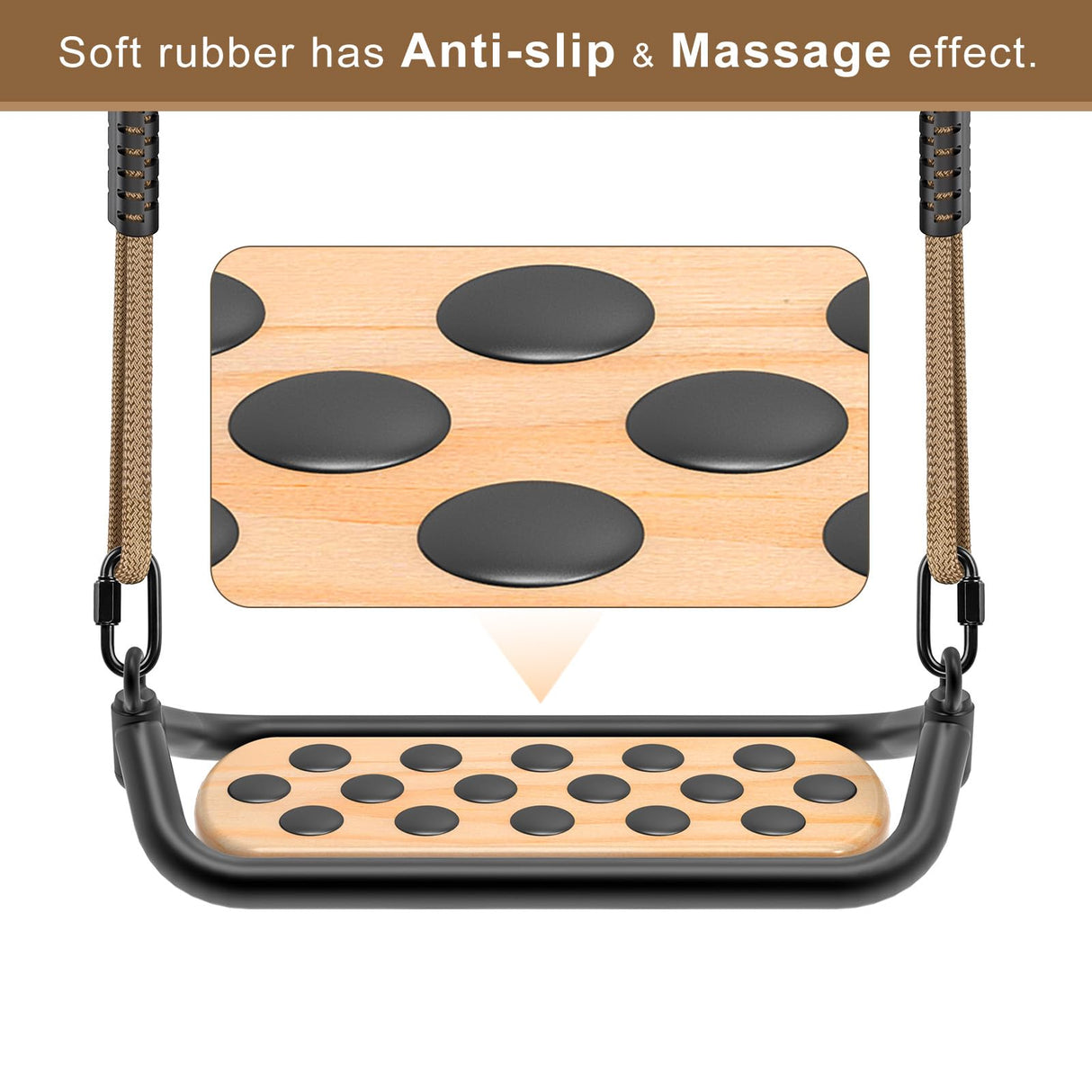 Dolibest Wooden Swing Seat, Outdoor Tree Swings for Adults and Kids, Comfortable and Non-Slip Swing Seat, Heavy Duty Steel Tubing Structure with Adjustable Rope, 58-80 inch, 500 LB Capacity Dolibest