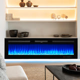 oneinmil Electric Fireplace, 60 inch Wide Recessed and Wall Mounted Electric Fireplace, 750W/1500W, 12 Color Flame, Remote Control, Log Set & Crystal oneinmil