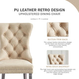 Kiztir Leather Dining Chairs Set of 6, Upholstered Dining Chair with Nailhead Trim and Solid Wood Legs, Luxury Wingback Dining Side Chair for Living Kiztir