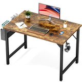 Sweetcrispy Computer Small Office Desk 40 Inch Student Kids Study Writing Work with Headphone Hooks & Storage Bag Modern Simple PC Home Bedroom Table - Brown Sweetcrispy