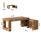 LITTLE TREE 63" L Shaped Executive Desk with Storage, Farmhouse Home Office Desk with 2-Tier Cabinets and Shelves, Large Wooden Computer Table Business Furniture Workstation Set, Brown LITTLE TREE