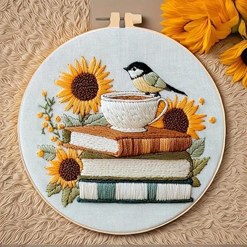 Huacan Embroidery Kit for Beginners Adults Includes Stamped Flower Pattern, Hoop, Color Threads,Tools,Easy to Follow Instruction (Bird)