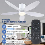 Surtime 48" Ceiling Fans with Lights-Low Profile Ceiling Fan with Light and Remote/APP Control,Flush Mount,DC Reversible,LED Dimmable Modern Ceiling Fans for Bedroom,Indoor/Outdoor Patio Use(White) Surtime