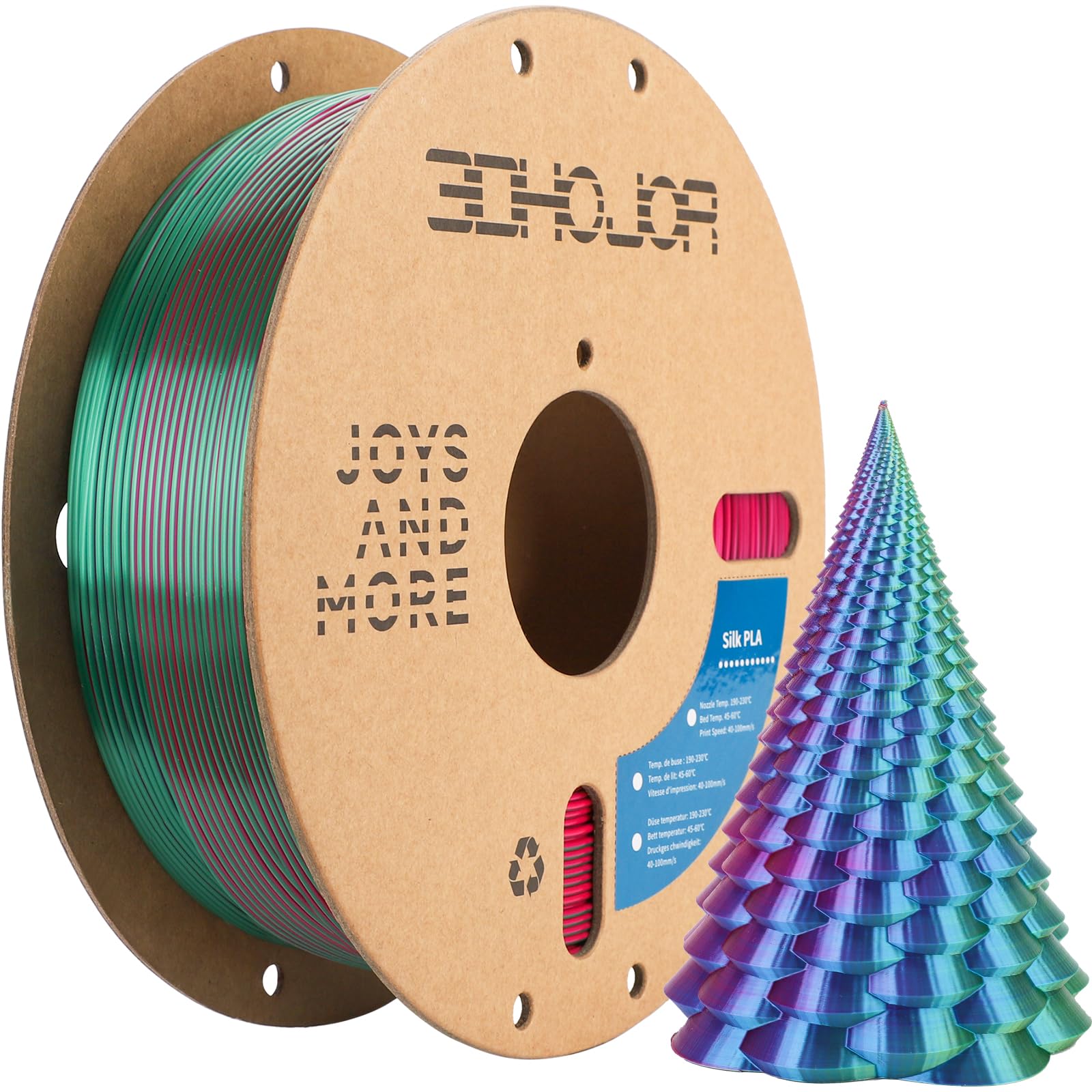 3DHoJor Silk PLA Filament 1.75mm Red Green Blue Triple Color PLA 3D Printer Filament 3 in 1 Coextrusion 1KG Spool(2.2lbs) 3D Printing Filament Dimensional Accuracy +/- 0.03mm - WoodArtSupply