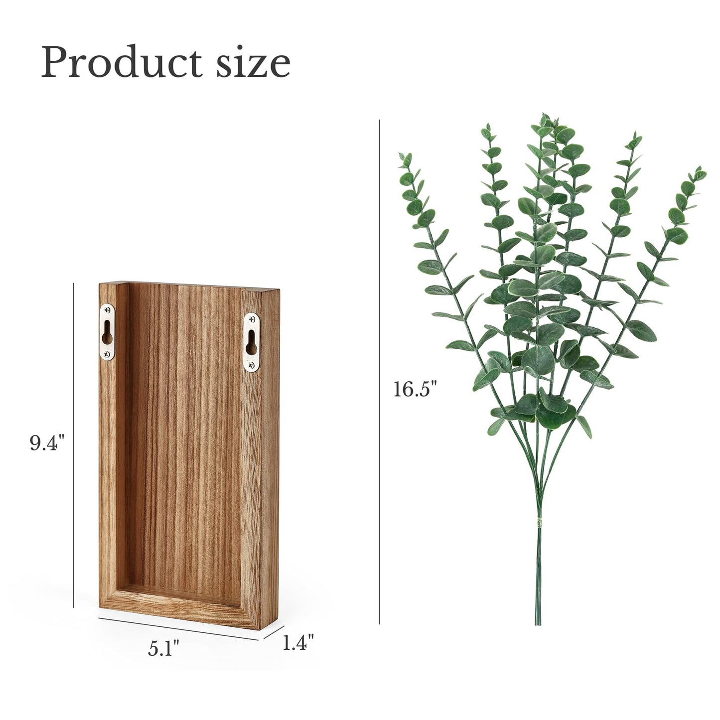 Dahey 2 Pack Wood Wall Planter Vase with Artificial Eucalyptus Farmhouse Wall Hanging Decor Pocket Planter for Indoor Fake Plants Greenery Flowers, livingroom Bedroom Kitchen Home Office Deco - WoodArtSupply