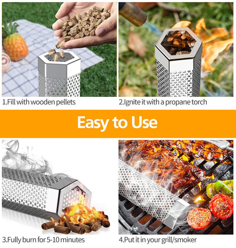 Pellet Smoker Tube Set, 6" & 12" Stainless Steel BBQ Wood Smoker Tube with Brush and 2 Hooks for 2.5hrs/5hrs of Billowing Cold/Hot Smoking for All Grills or Smokers, Smoking Cheese Beef Nuts Fish LFSEMINI