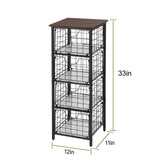 DINGTAI 5-Tier FreeStanding Storage Shelves with 4 Pull-Out Baskets,Bathroom Organizer Shelves Unit with WoodTop,Fruit Basket for Kitchen,Storage Tower Organizer Basket Cart for Bathroom，Black DINGTAI