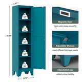 Washsemba 67''Farmhouse Metal Storage Cabinet with Barn Doors,Steel File Cabinet for Home Office,Kitchen Pantry 4 Adjustable Shelves,Freestanding Cupboard for Kitchen,HomeOffice (Peacock Blue) Washsemba