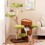 PETSITE 55 Inch Wood Cat Tree, Multi-Level Cat Tower with Double Decker Cat House, Scratching Posts and Sisal Board, Soft Padded Platforms, and Hanging Toy, Wooden Large Cat Tree Tower for Indoor Cats PETSITE