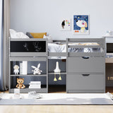 CITYLIGHT Twin Size Low Loft Bed with Storage, Kids Loft Bed with Small Rolling Desk & Chalkboard,Two Shelves and Two Drawers,Wooden Twin Loft Bed for Girls Boys Bedroom,Grey CITYLIGHT