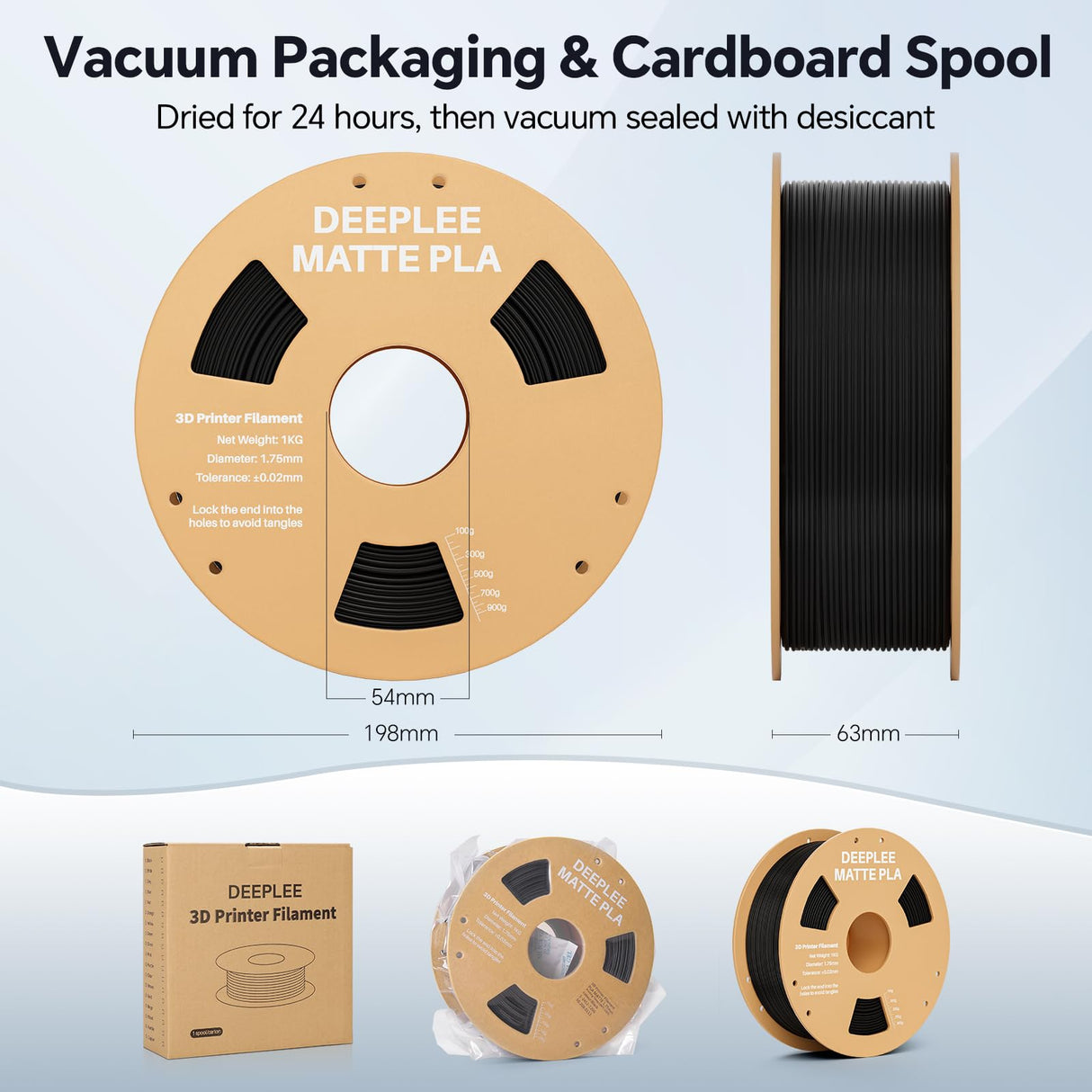 DEEPLEE Matte PLA Filament 1.75mm, 3D Printer Filament Dimensional Accuracy +/- 0.02mm, No Clogging, Higher Toughness, Cardboard Spool 3D Filament, 1kg Black Deeplee