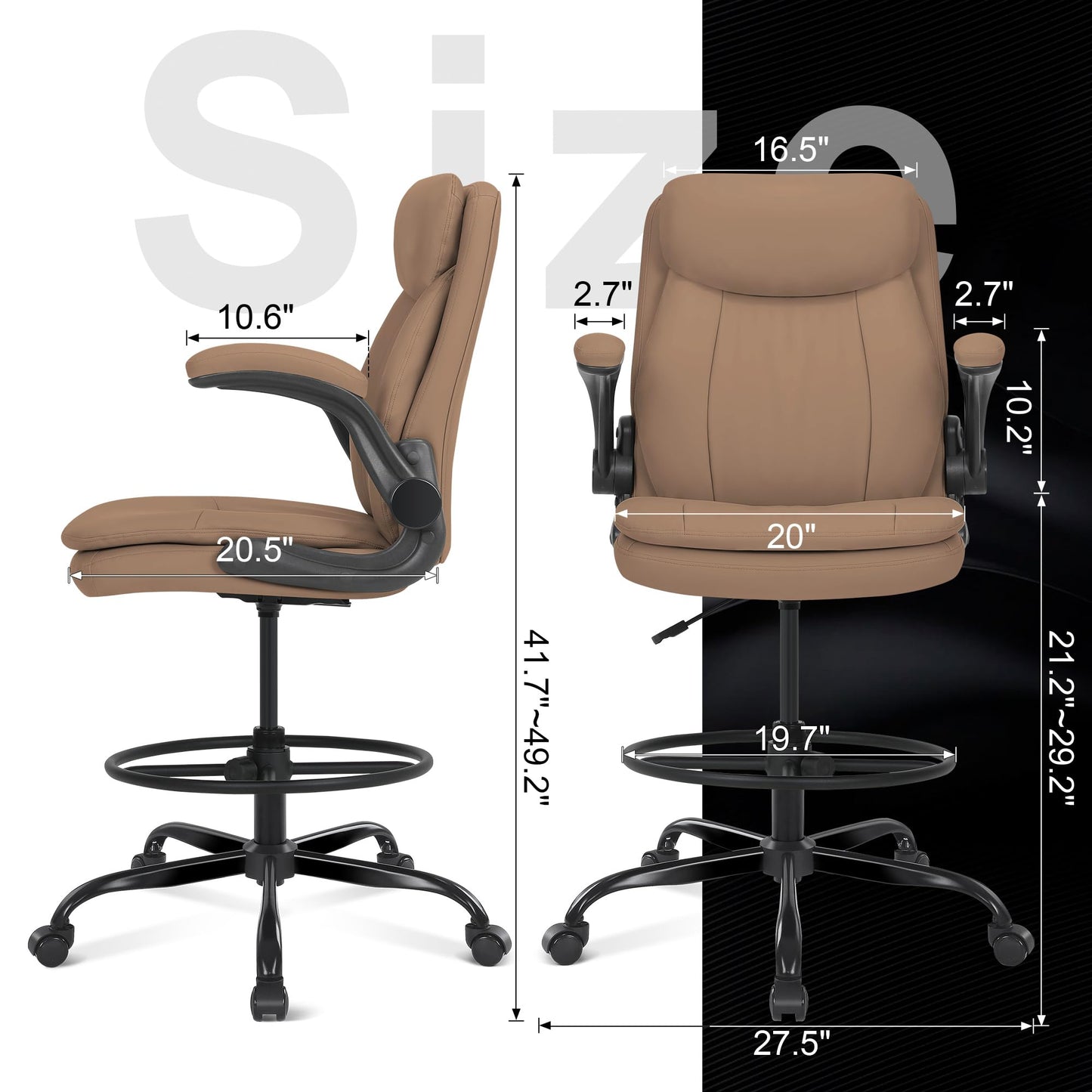 Misolant Tall Office Chair, Drafting Chair for Standing Desk, High Desk Chair with Adjustable Height and Flip-up Arm, Leather Office Drafting Chair, High Office Chair for Counter Height Desk