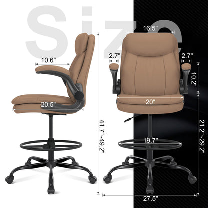 Misolant Tall Office Chair, Drafting Chair for Standing Desk, High Desk Chair with Adjustable Height and Flip-up Arm, Leather Office Drafting Chair, High Office Chair for Counter Height Desk