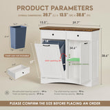 NEWOWNDS Tilt Out Trash Can Cabinet, Dog Proof Trash Can Storage Cabinet with 2 Drawers, Adjustable Shelf, Kitchen Island with Trash Can Storage, Hidden Trash Cabinet (White, Dual Doors) NEWOWNDS