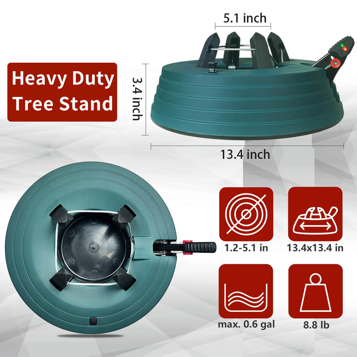 JILUVA Christmas Tree Stand with Water Reservoir, Foot Press Easy Setup, Fits up to 6 Ft Real Tree with 5.1" Diameter, Equipped with Water Level Indicator, No Assembly Needed JILUVA