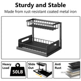 Ceetug Under Sink Organizers and Storage 2 Tier Slide Out Kitchen Cabinet Organizer Sturdy Metal Bathroom Storage (Black, 2 Pack) Ceetug