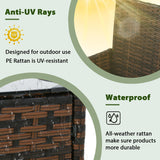 PayLessHere Outdoor Furniture Set 4 Pcs Modular Patio Furniture Set Water Resistant Conversation Set with 3 Rattan Chairs 1 Tempered Glass Topped Table for Patio Poolside, Brown Wicker/Blue Cushions PayLessHere