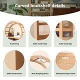 YUCHIATH 5-Tier Solid Wood Open Bookcase, Modern Arched Bookshelf, Home Office Shelf Storage Organizer, Storage Display Rack Shelf for Living Room (Natural) YUCHIATH