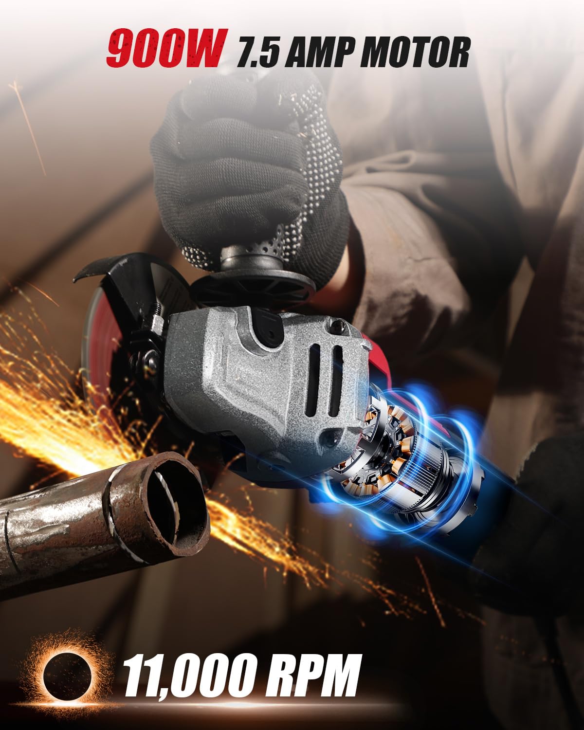 AVID POWER Angle Grinder, 7.5-Amp 4-1/2 inch Electric Grinder Power Tools with Grinding and Cutting Wheels, Flap Disc and Auxiliary Handle for Cutting, Grinding, Polishing and Rust Removal - Red AVID POWER