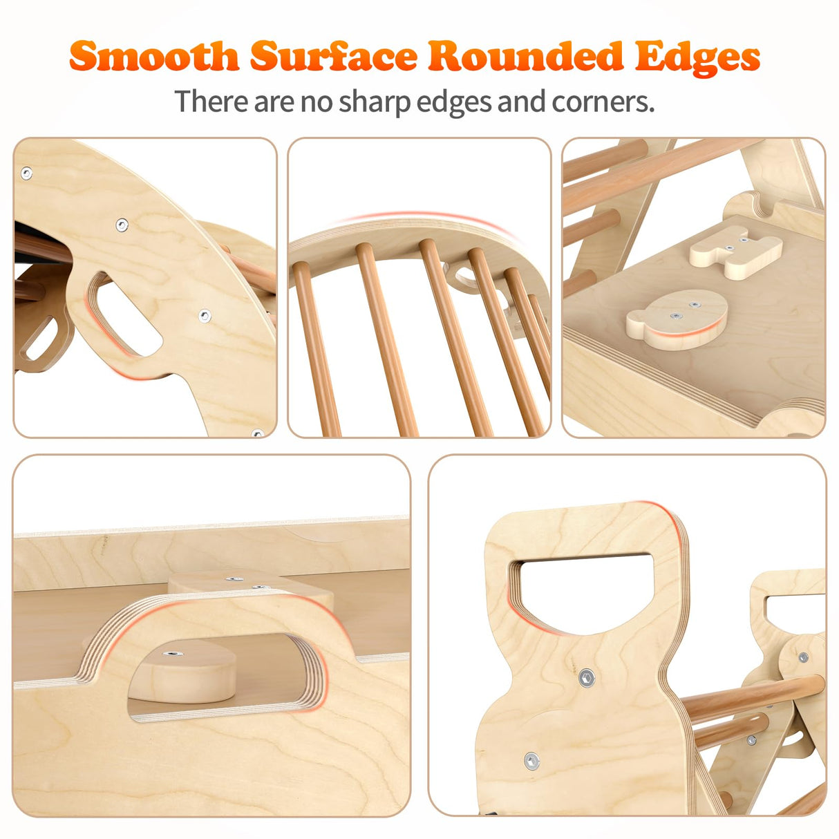 Xickboke Pikler Triangle Set Flag Style Wooden Montessori Climbing Set Foldable Pickler-3-Piece Climbing Gym with Triangle Climbing Frame, Arch, Ramp, Indoor Climbing Toys for Children Aged 1-3 Xickboke