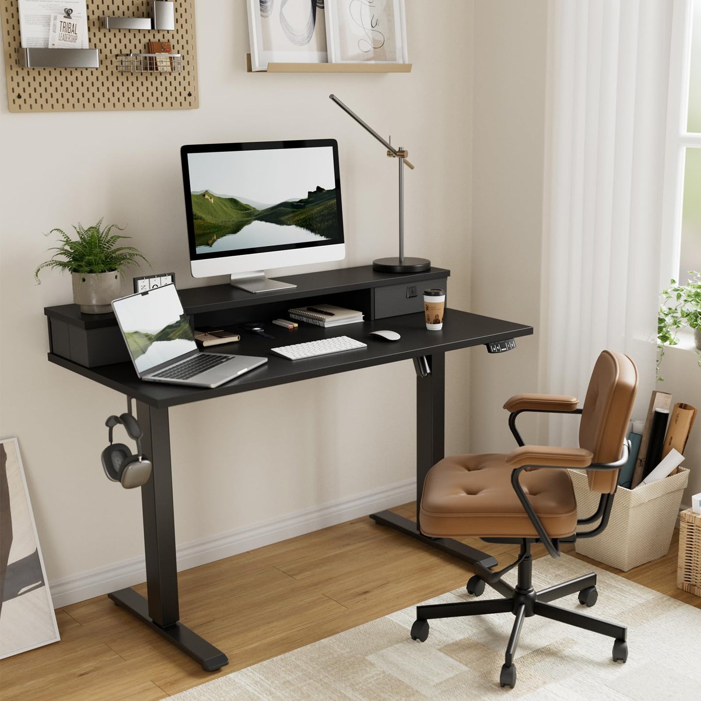 Agilestic 55 x 24 Inches Electric Standing Desk with 2 Storage Drawers, Stand Up Desk Adjustable Height, Sit and Stand Computer Table with Splice Board, Black