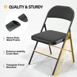 VINGLI Folding Chairs with Padded Seats, Metal Frame with Fabric Seat & Back, Capacity 350 lbs, Black, Set of 6 VINGLI