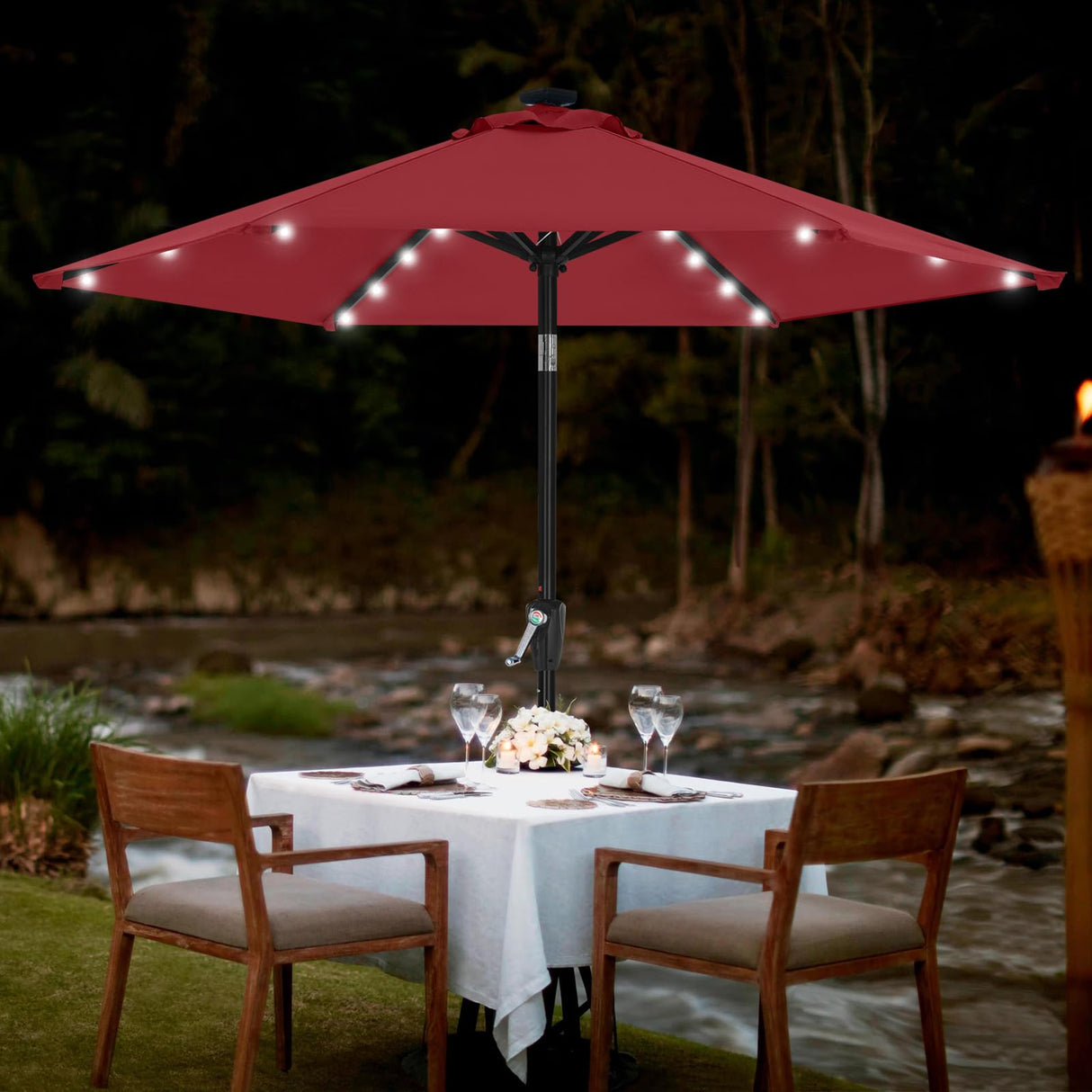 MASTERCANOPY Patio Umbrella with 32 Solar LED Lights for Outdoor Market Table -8 Ribs(7.5ft,Burgundy) MASTERCANOPY