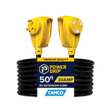 Camco PowerGrip 50-Ft 30-Amp Camper/RV Extension Cord - Standard 30-Amp Male & 30-Amp Female Connectors - Crafted of 10-Gauge Copper Wires w/Heat Resilient PVC Coating - Rated for 125V/3750W (55197) Camco