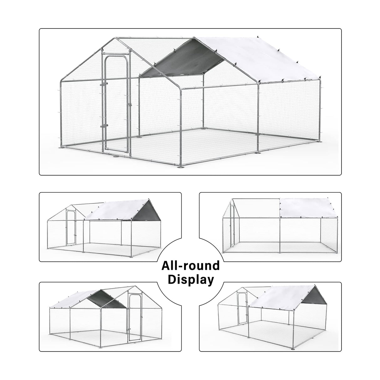 Chicken Coop Large Metal Chicken Run for Yard Chicken Pen/Cage Outdoor Walk-in Chicken House Heavy Duty Poultry Cage with Waterproof and Anti-UV Cover WoodArtSupply