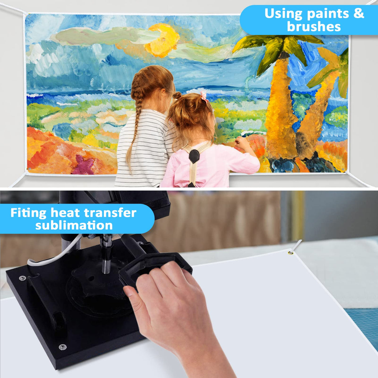 2 pack 2x4 ft Polyester Oxford Blank Banners, White Banner Signs with Hanging Ropes, DIY Sublimation Vinyl Blank Banners for Birthday Party Wedding Christmas Thanksgiving Indoor Outdoor Display Alphatool