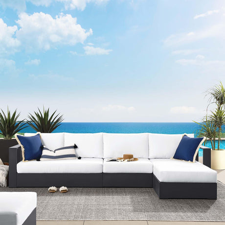 Modway Tahoe Modular Aluminum 3-Piece Outdoor Patio Furniture Gray White, Right-Facing Sectional Sofa Set with Weather-Resistant Cushions, Ideal for Deck, Backyard, Poolside Modway