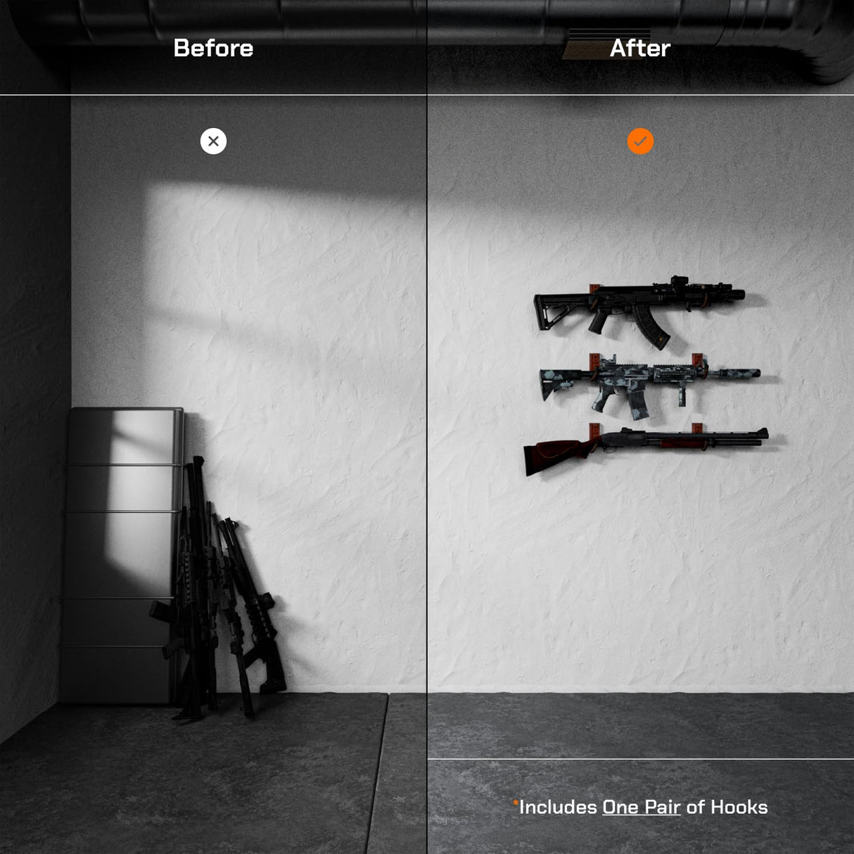 Hold Up Displays Gun Wall Mount - AR, Rifle, Shotgun Holder, Bow Hanger, Hooks - Walnut Hardwood Display From Wisconsin - Made in USA Hold Up Displays