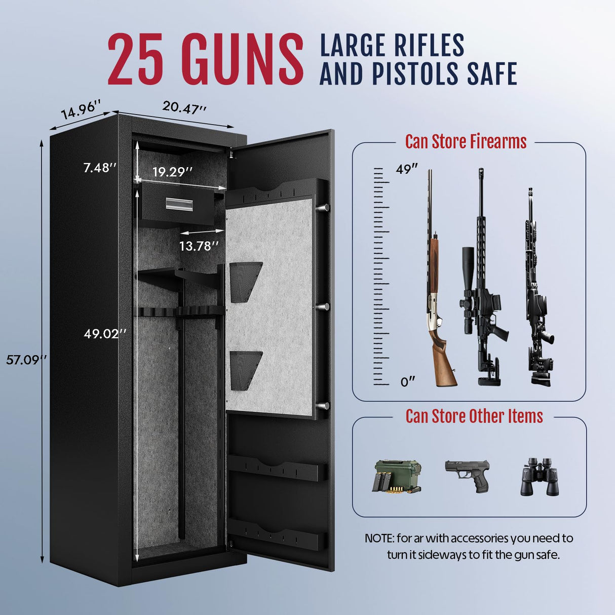 KAER 25 Gun Safe Biometric - Gun Safe for Rifles and Pistols Assembled, Large Gun Cabinet for Shotguns, Digital Fingerprint Rifle Safe with Removable Gun Racks,Pistol Pockets KAER