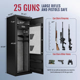KAER 25 Gun Safe Biometric - Gun Safe for Rifles and Pistols Assembled, Large Gun Cabinet for Shotguns, Digital Fingerprint Rifle Safe with Removable Gun Racks,Pistol Pockets KAER