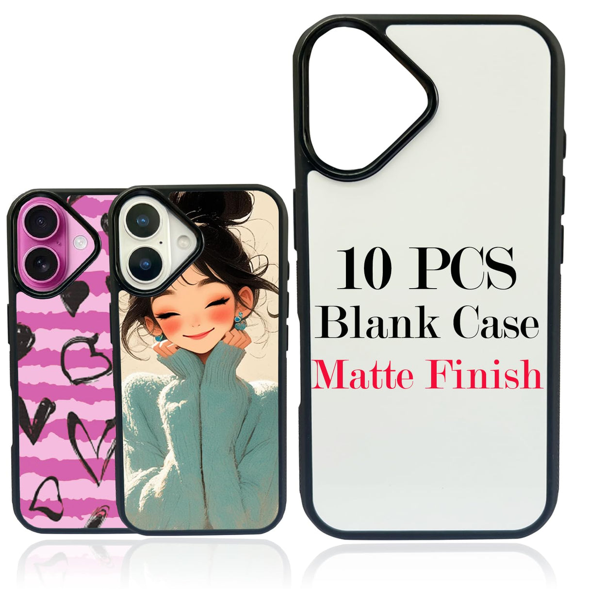 JUSTRY 10PCS Sublimation Blanks Phone Case Cover Printable Phone Cases Designed for iPhone 16, 6.1" Soft Rubber Case + Aluminum Insert,Custom Printable, Anti-Slip Phone Shockproof Cover Black JUSTRY