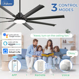 Sofucor 84 Inch Smart Ceiling Fan with Light, Large Industrial Outdoor Ceiling Fan with 8 Black Aluminum Blades, Works with App/Alexa/Google, 6-Speed Dimmable Reversible DC Motor for Living Room Patio Sofucor