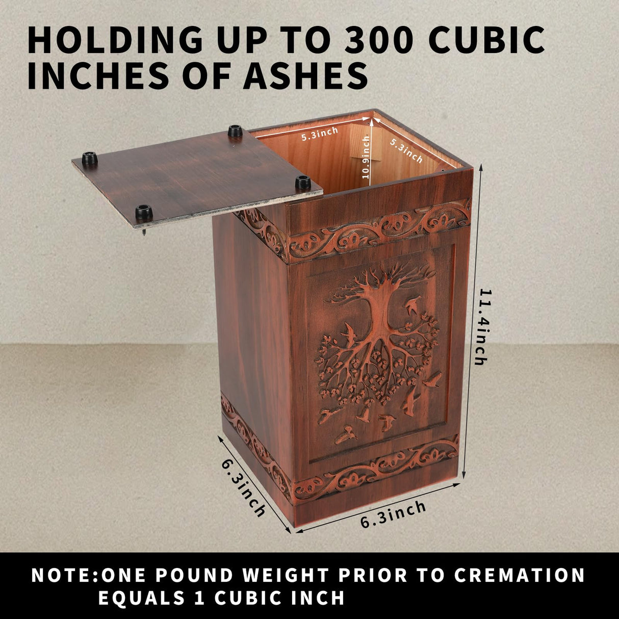 NowDoWin Urn for Ashes Adult Male Female,Cremation Urns for Men Women,Wooden Urns for Human Ashes Adult,Handcrafted Solid Wood Urn with Bag,TSA Approved Urn (Tree of Life, 300LBS Capacity) Nowdowin