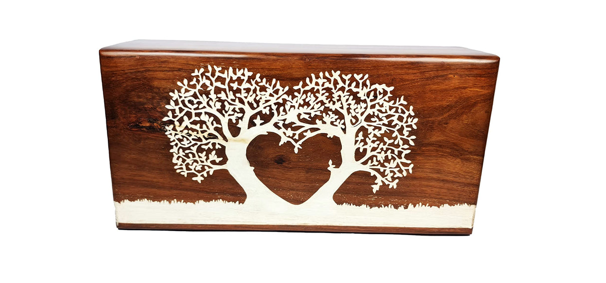 Sunrise Wood Store Wooden Urn For Human Ashes -Wood Urn for Adult Male Female -Tree of Life Wooden Urn for Ashes- Handmade Tree With Heart Engraved Generic