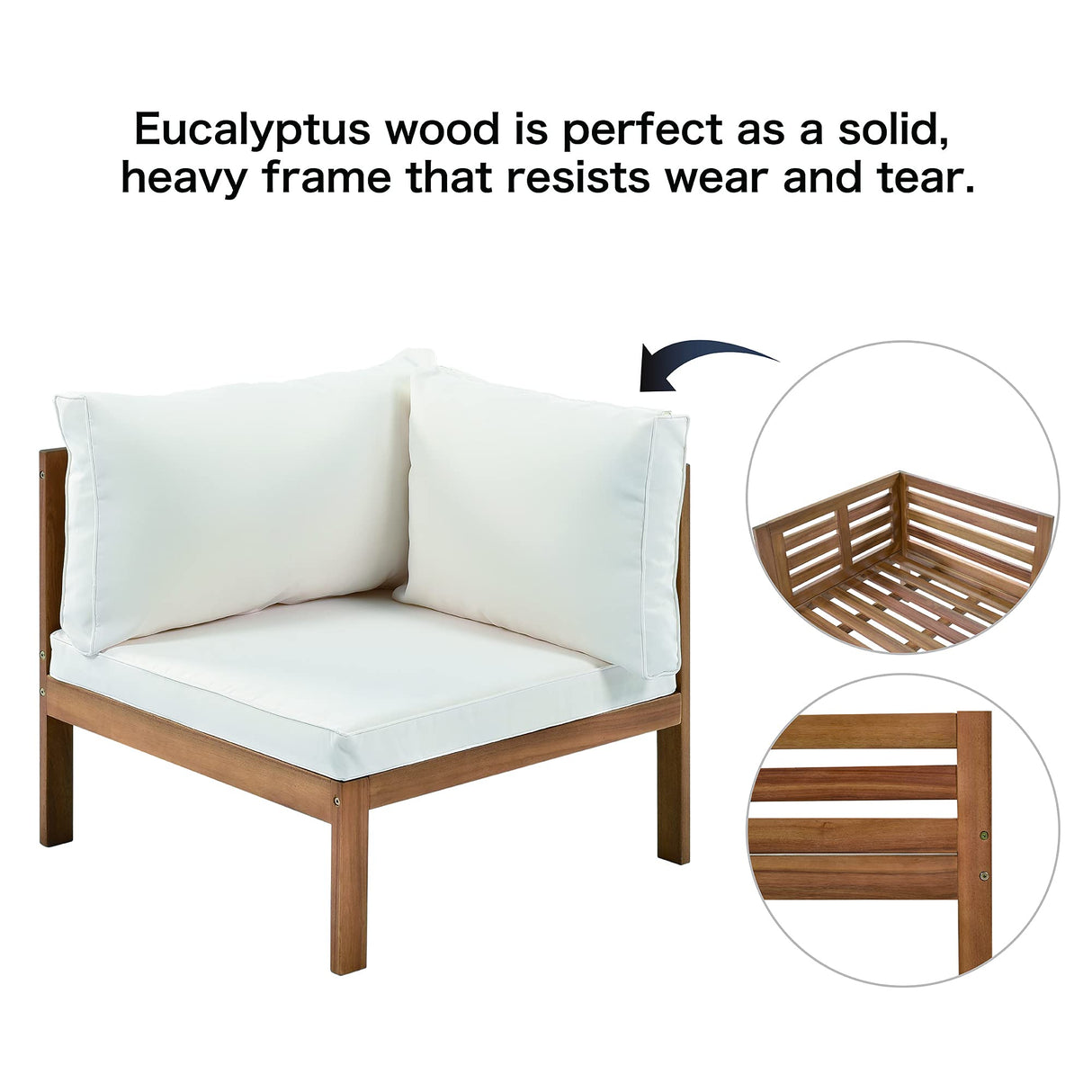 Outdoor Eucalyptus Wood 4 Piece Sectional Sofa Set with Coffee Table and Removable Cushion, Patio Sectional Seating Group L Shape Corner Sofa Set for Garden Backyard Poolside (Natural wood+Beige) AOCHUANG