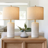 PoKat 23" Modern Ceramic Table Lamp Set of 2 for Living Room White Desk Lamps for Bedroom Farmhouse Bedside Nightstand Bedside Lamp End Table Lamps Beige PoKat